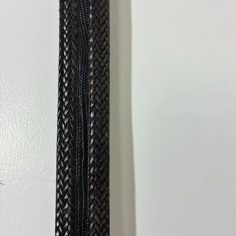 Brighton Leather Belt Mens 38 Black Braided Woven Western Silver Buckle Onyx